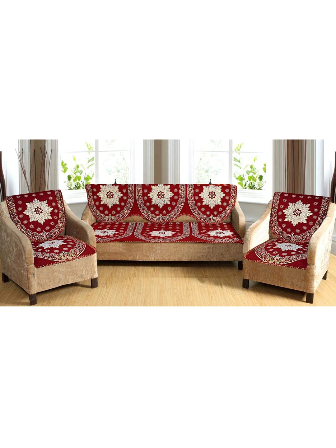

GRIIHAM Maroon Polycotton 5 Seater Sofa Cover