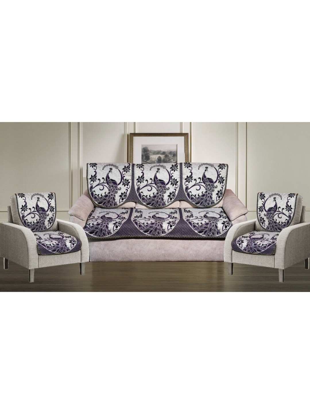 

GRIIHAM Set Of 6 Black & Grey Polycotton 5 Seater Sofa Cover