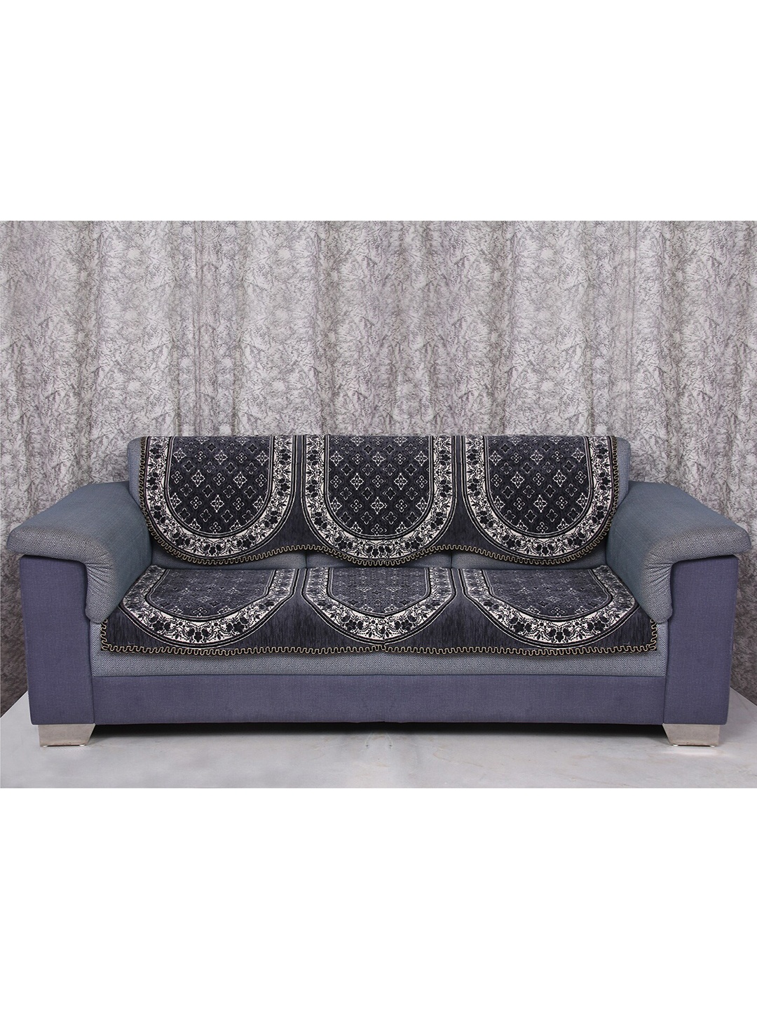 

GRIIHAM Blue & Grey Jacquard 5 Seater Sofa Cover