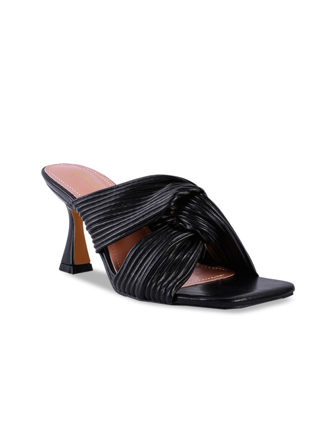 

London Rag Black Knot strap slide PU Block Sandals