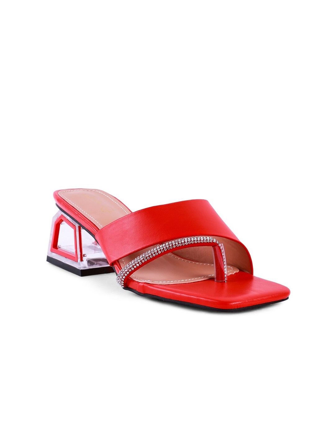 

London Rag Red Embellished PU Party Block Sandals
