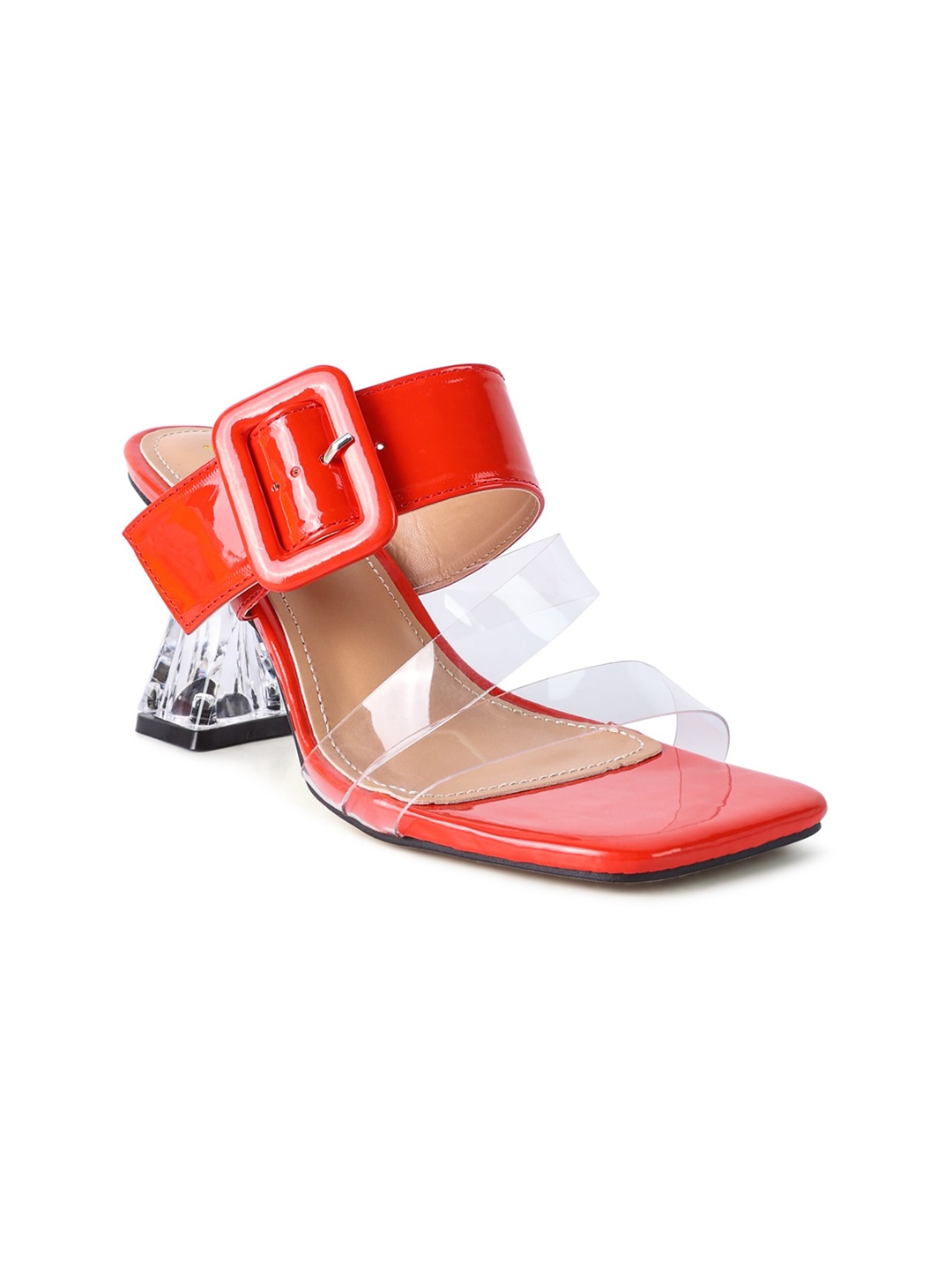 

London Rag Red Embellished PU Party Block Heels with Buckles