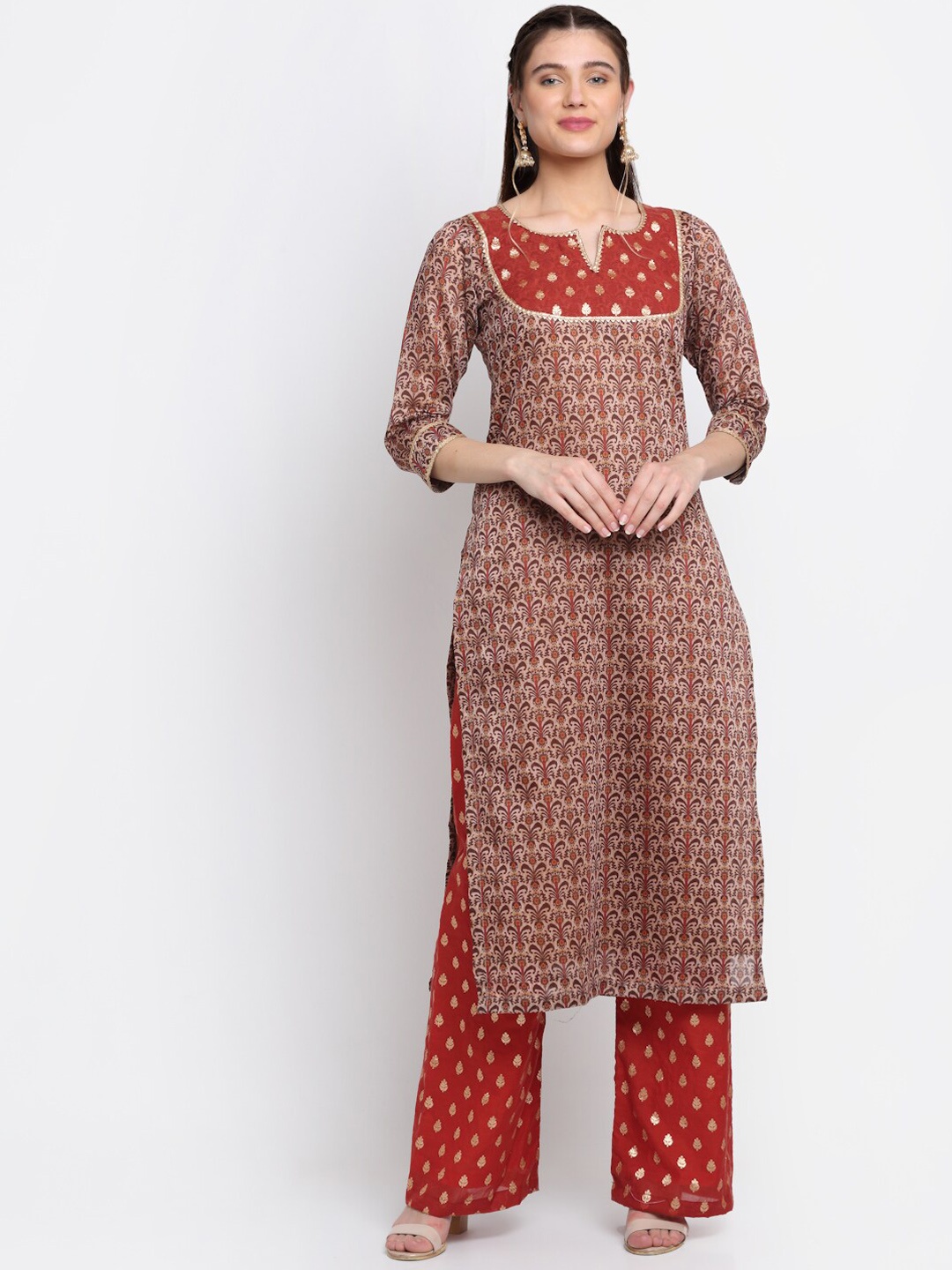 

anokherang Women Beige Floral Printed Kurta