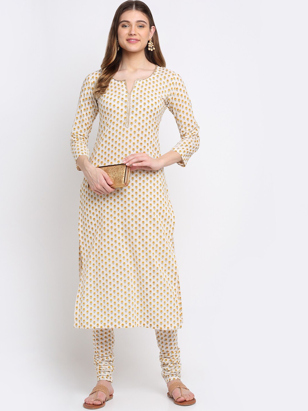 

anokherang Women Off White Floral Printed Floral Kurta