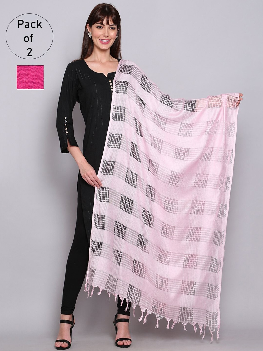 

Miaz Lifestyle Pack of 2 Pink & Peach-Coloured Checked Viscose Rayon Dupattas