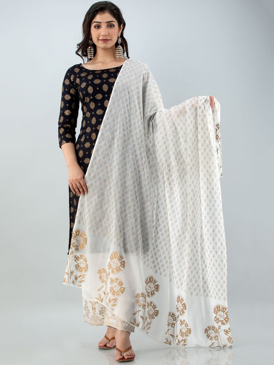 

FABISTA Women Black Ethnic Motifs Printed Kurta with Trousers & With Dupatta