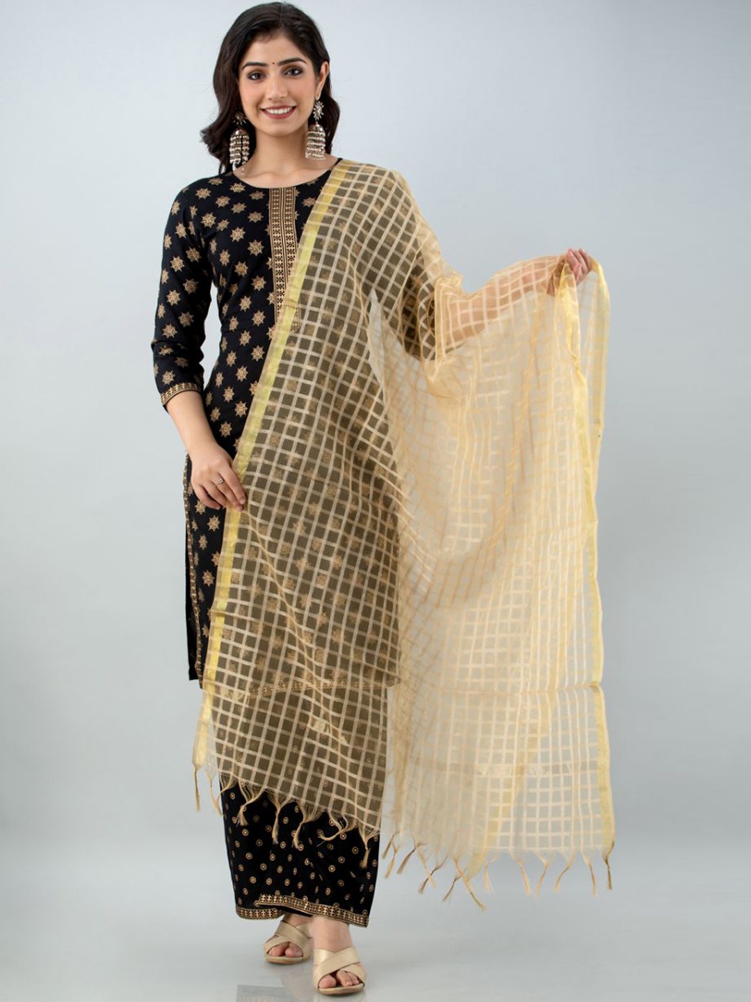 

FABISTA Women Black Kurta with Salwar & With Dupatta