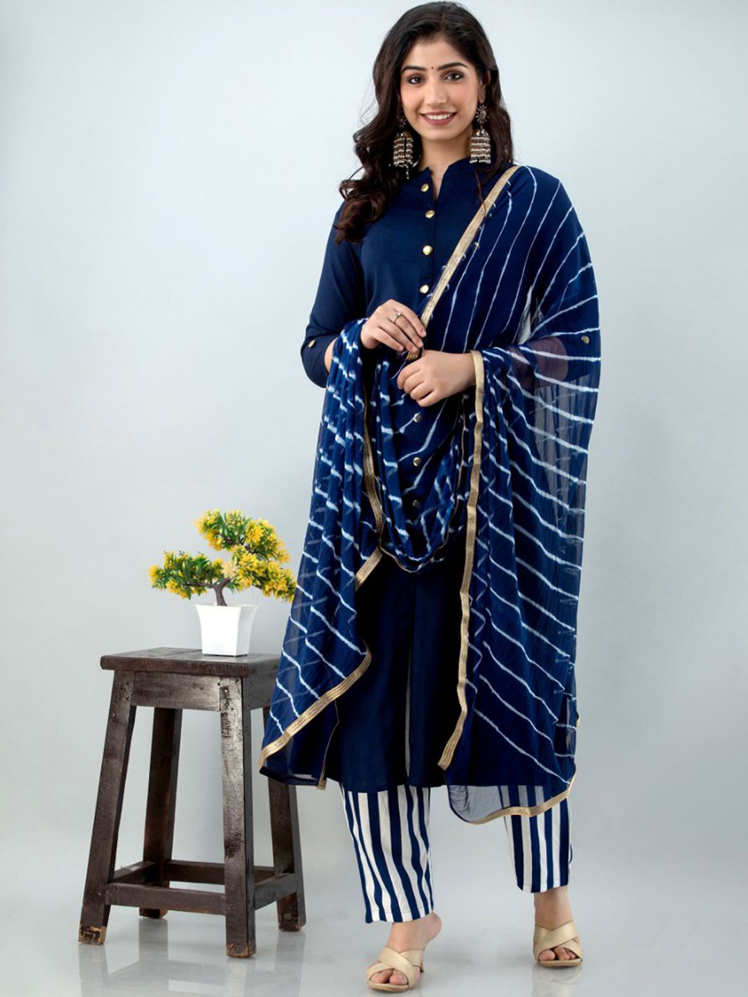 

FABISTA Women Blue Kurta with Trousers & Dupatta