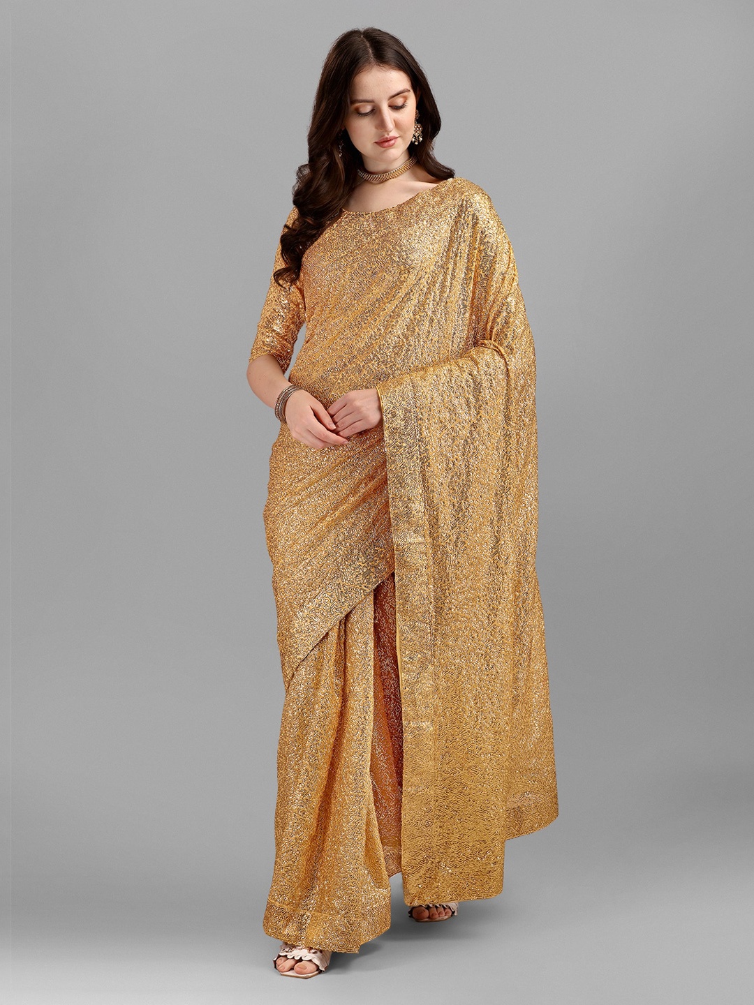 

Fashion Basket Beige Embellished Georgette Saree