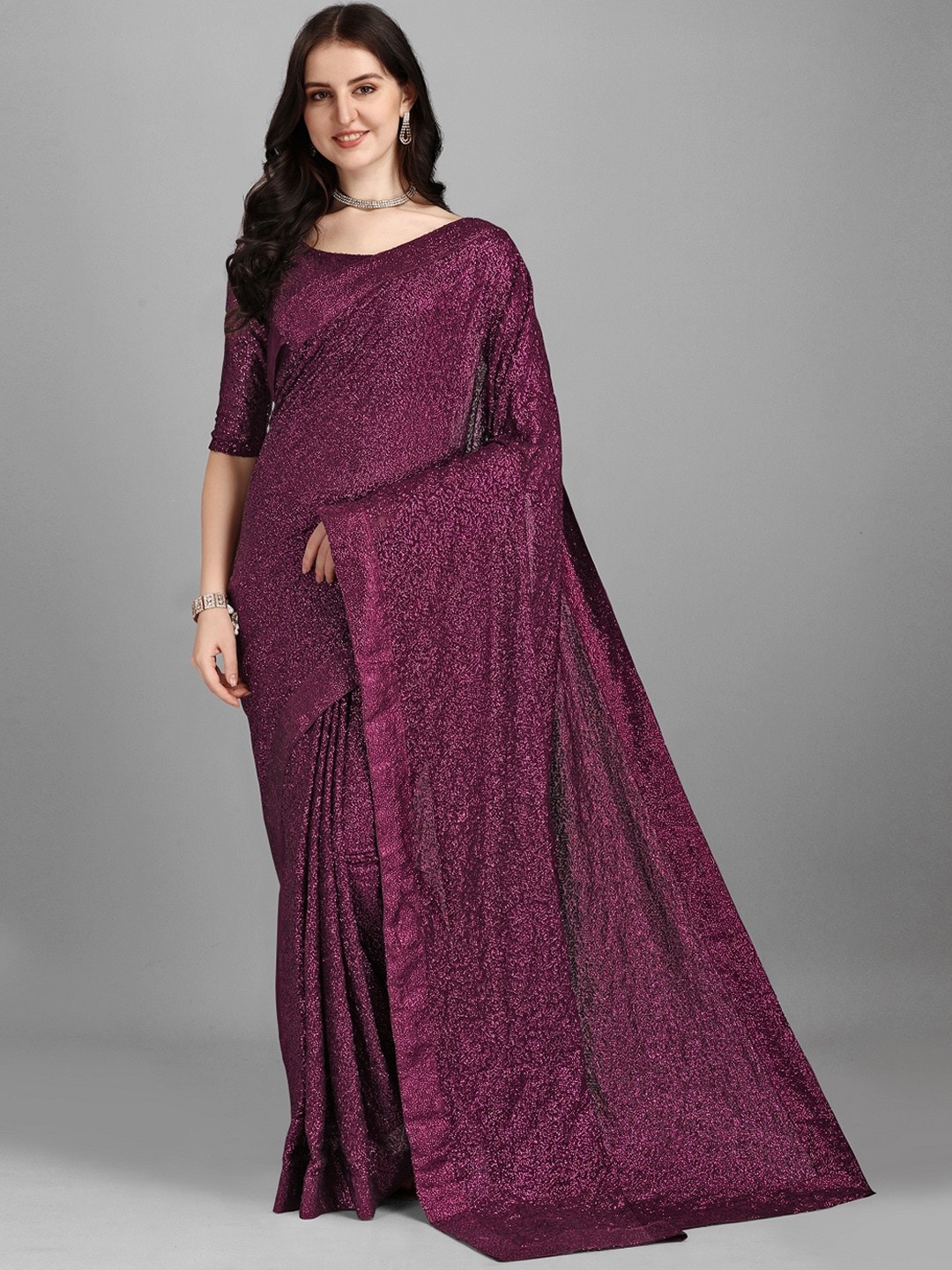 

Fashion Basket Purple Embellished Sequinned Pure Georgette Saree