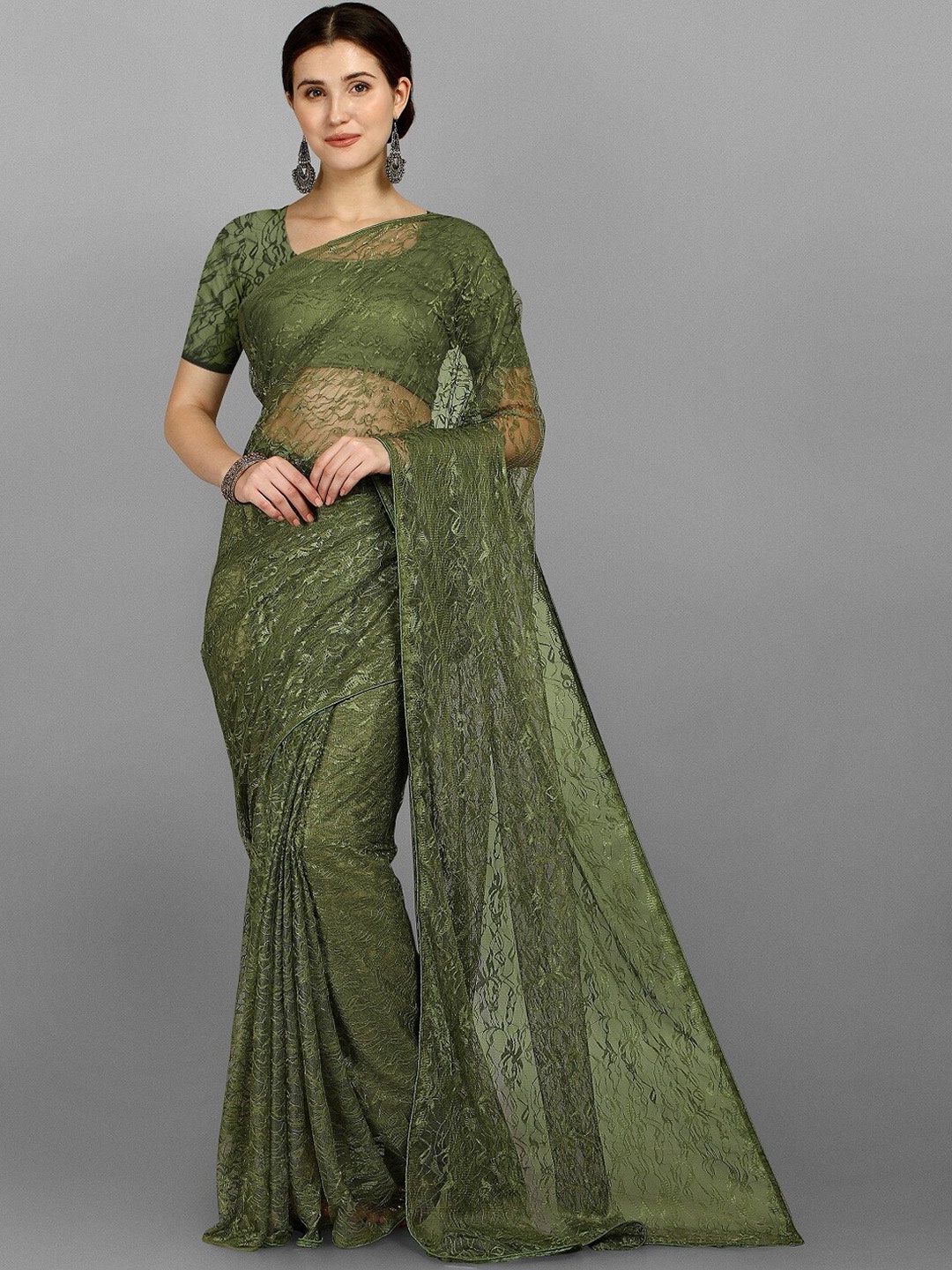 

Fashion Basket Green Floral Net Saree