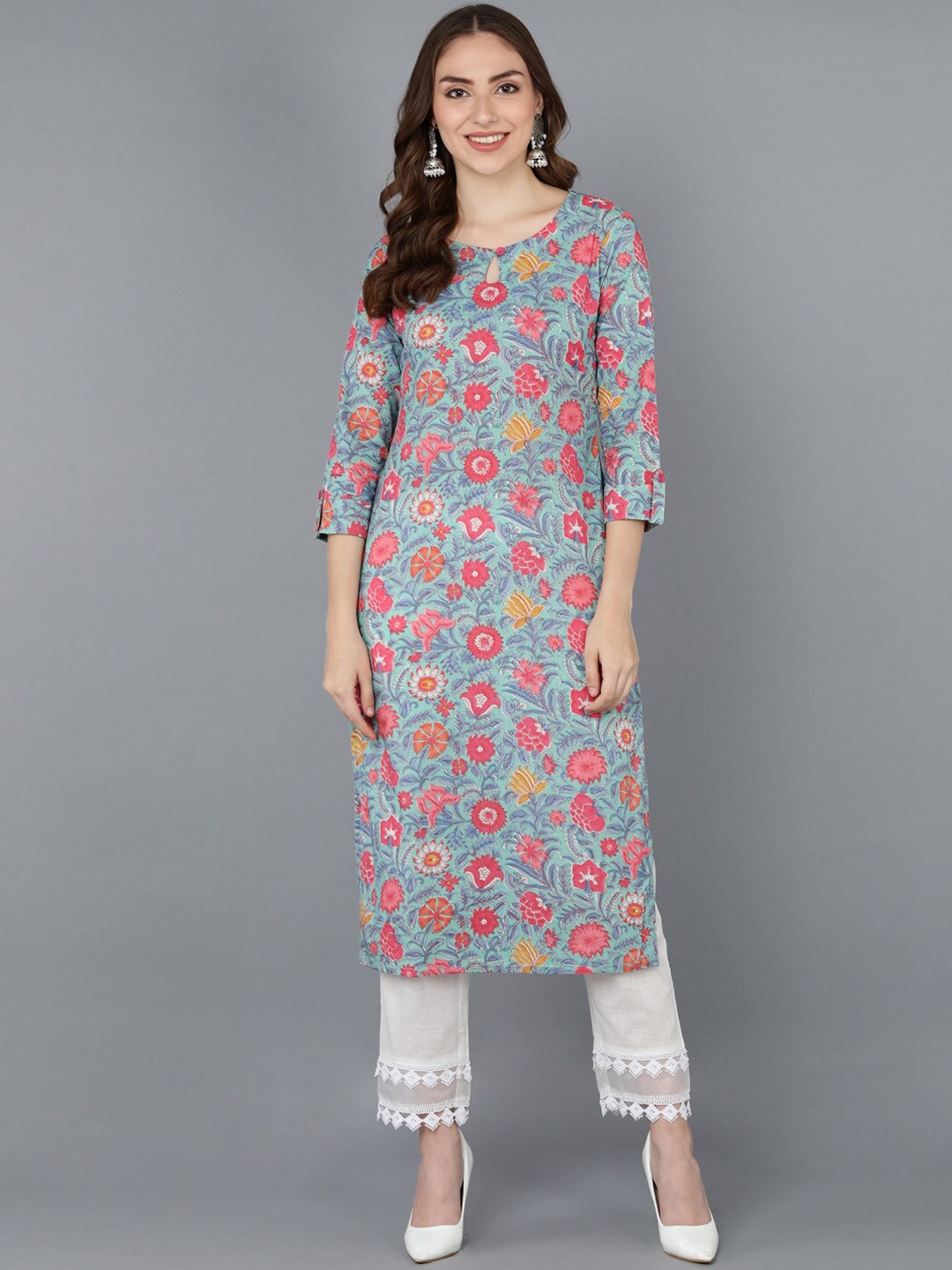 

AHIKA Women Blue Floral Printed Kurta
