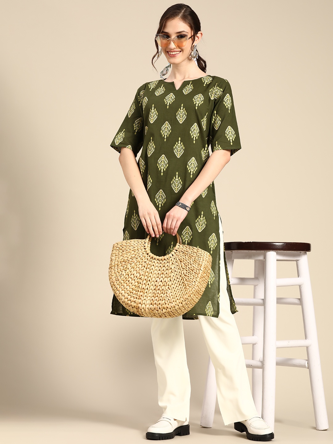 

Sangria Women Green Pure Cotton Printed Kurta