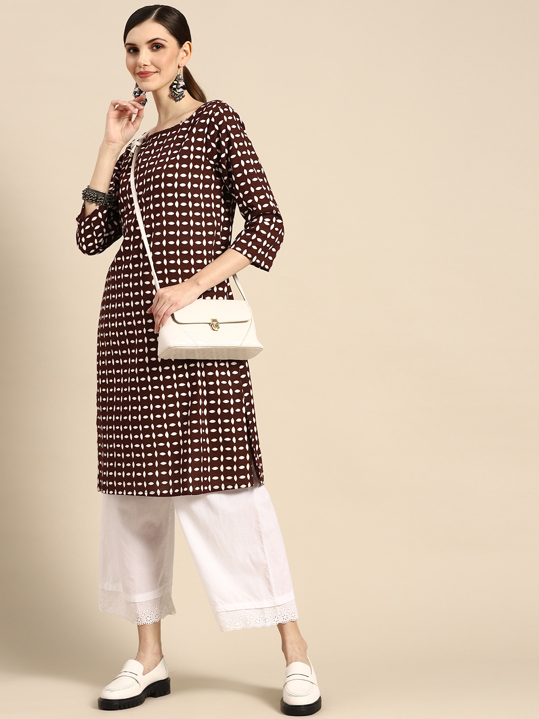 

Sangria Women Brown & White Ethnic Motifs Printed Kurta