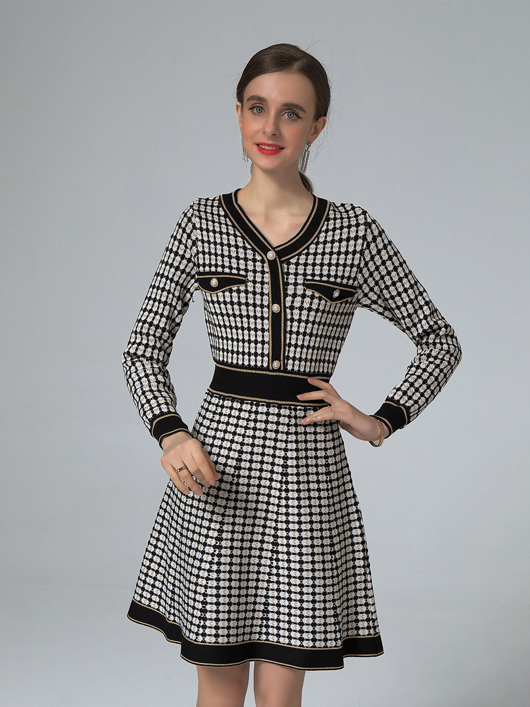 

JC Collection Women Black & White Checked Dress