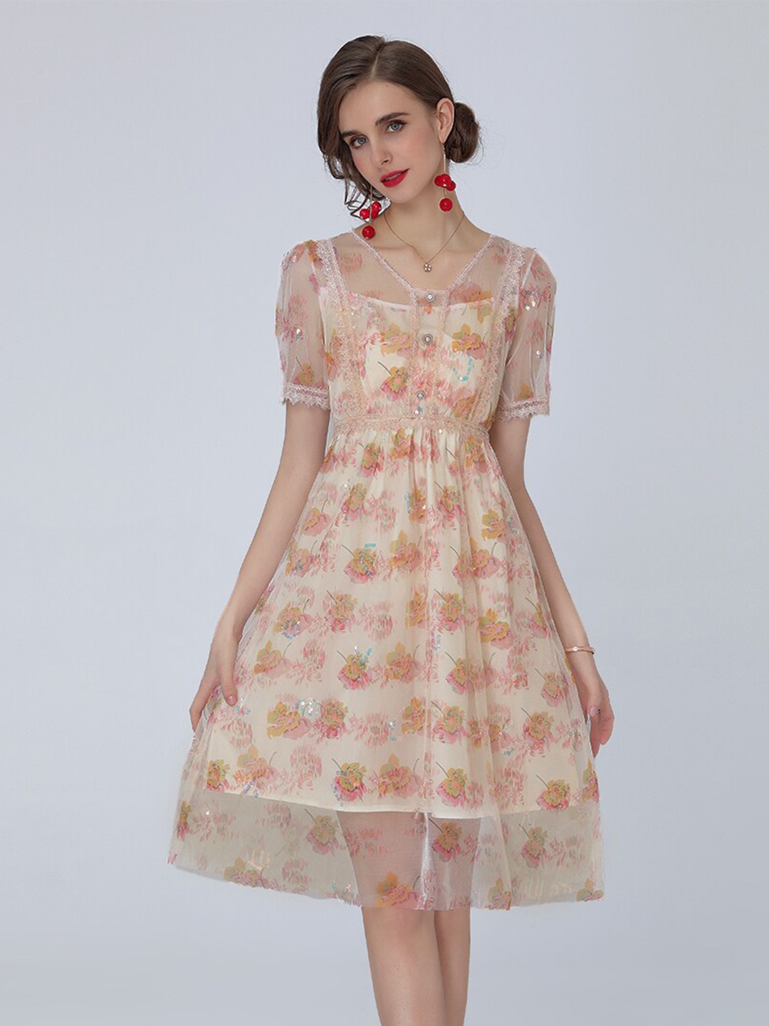 

JC Collection Women Pink & Yellow Floral Printed Dresses