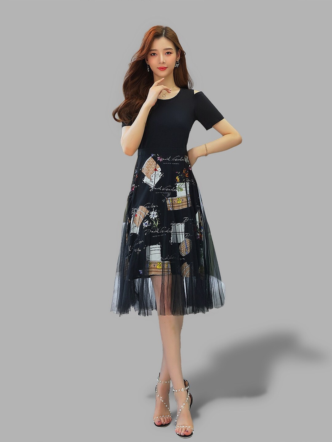 

JC Collection Women Black & Brown Printed Fit and Flare Dress