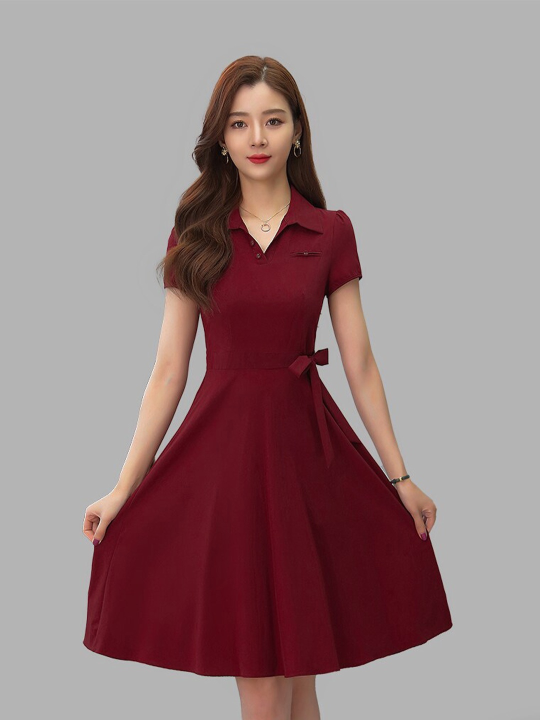 

JC Collection Women Red Solid Shirt Collar Dress