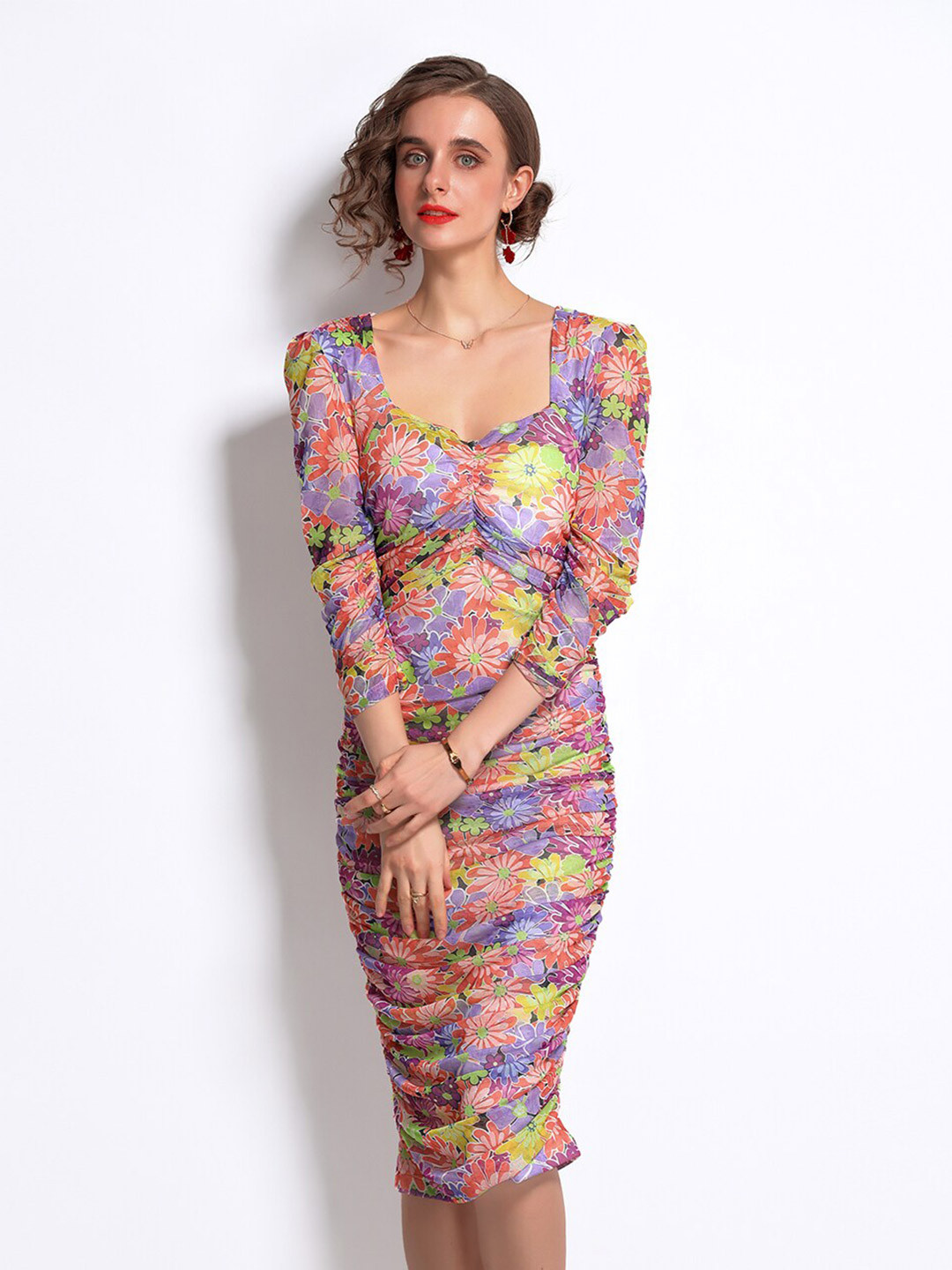 

JC Collection Purple & Pink Floral Bodycon Midi Dress