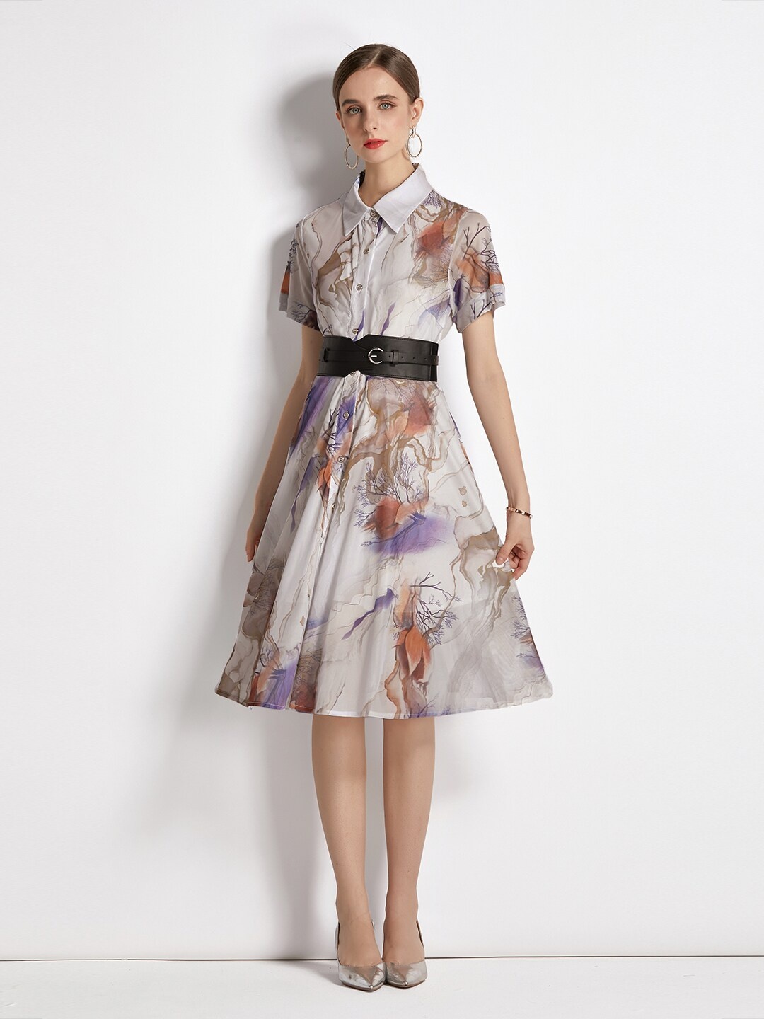

JC Collection Purple Floral Shirt Dress