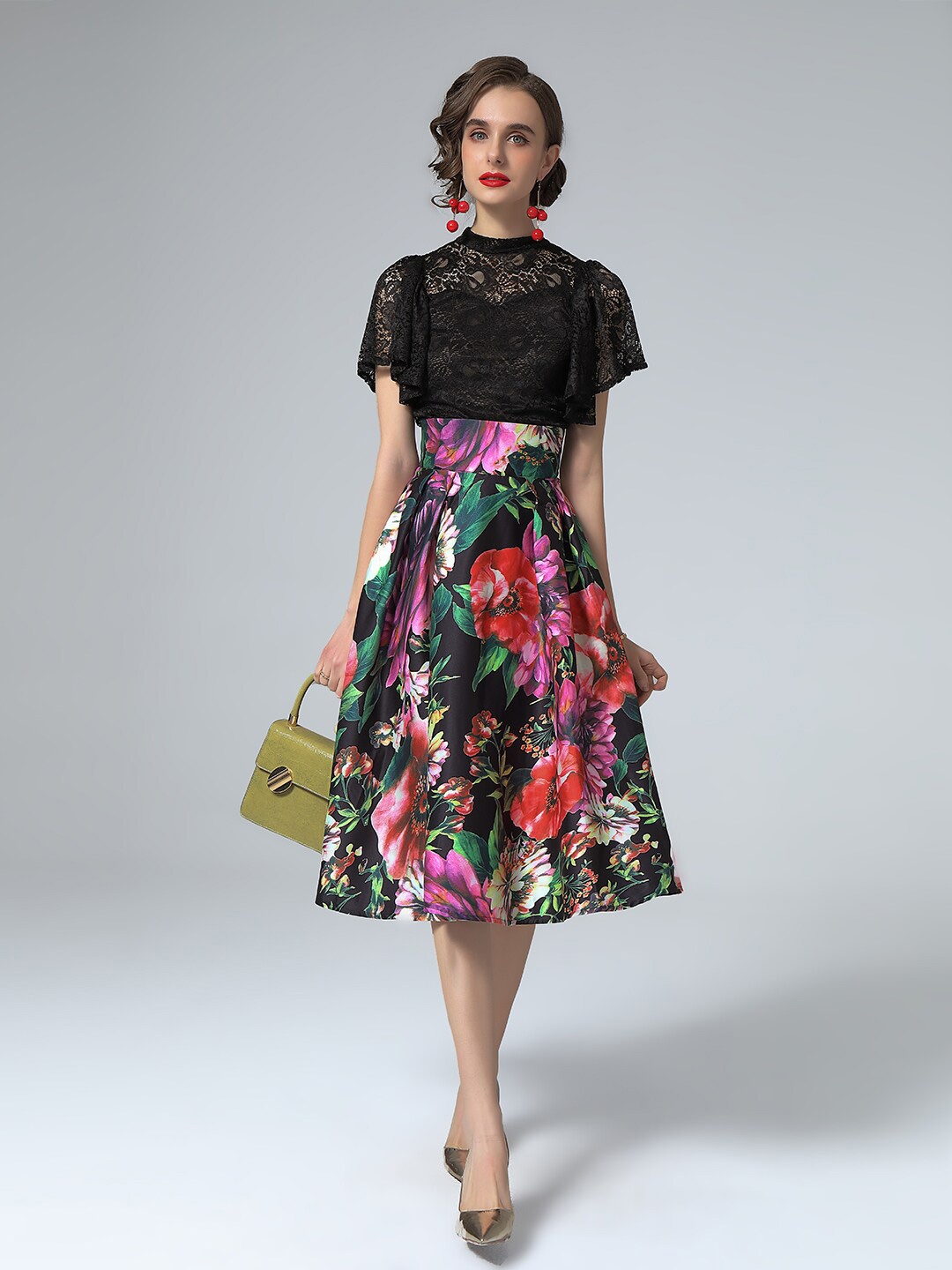 

JC Collection Black & Red Floral Printed Midi Dress