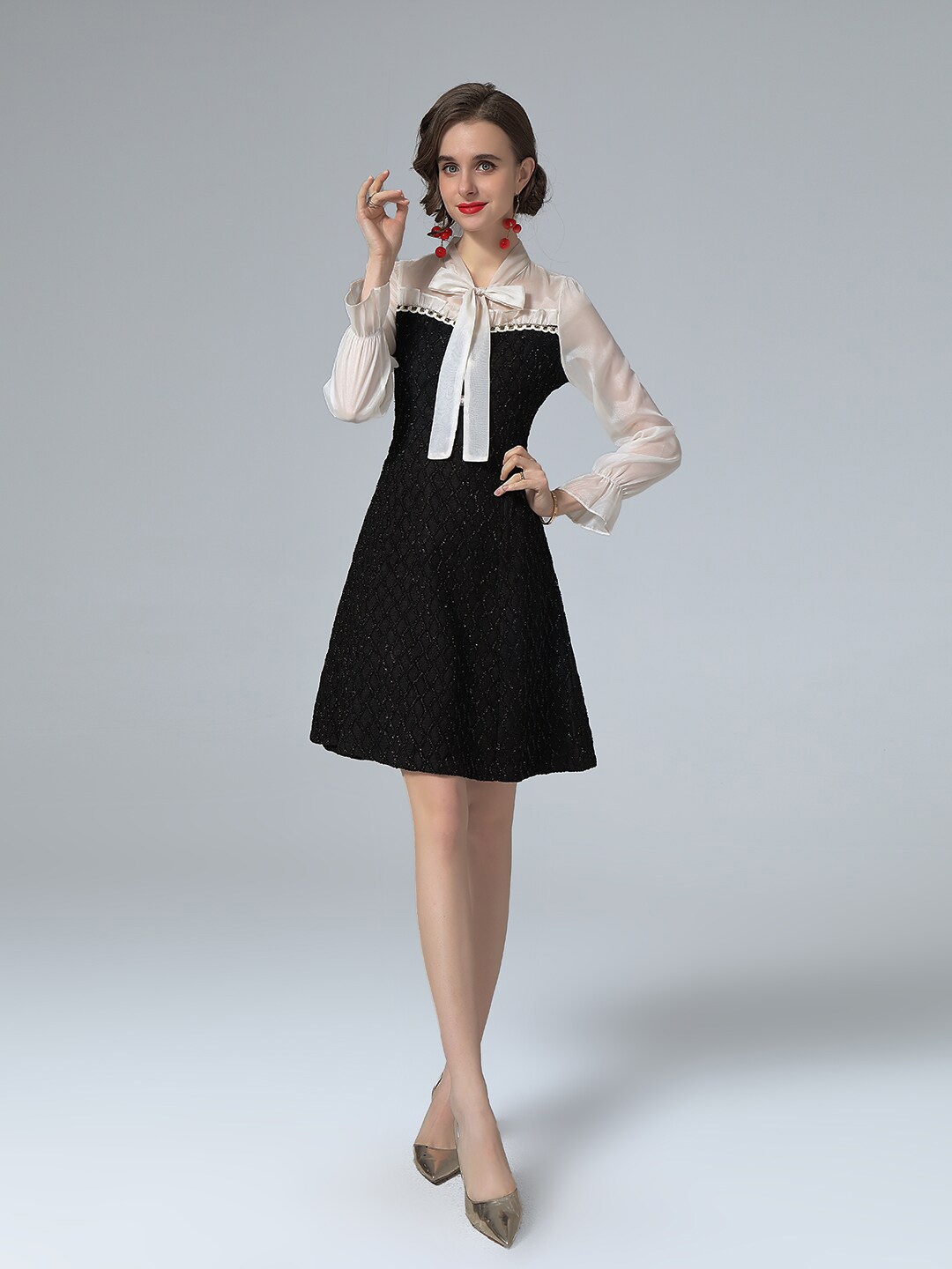 

JC Collection Black Embellished Tie-Up Neck A-Line Dress