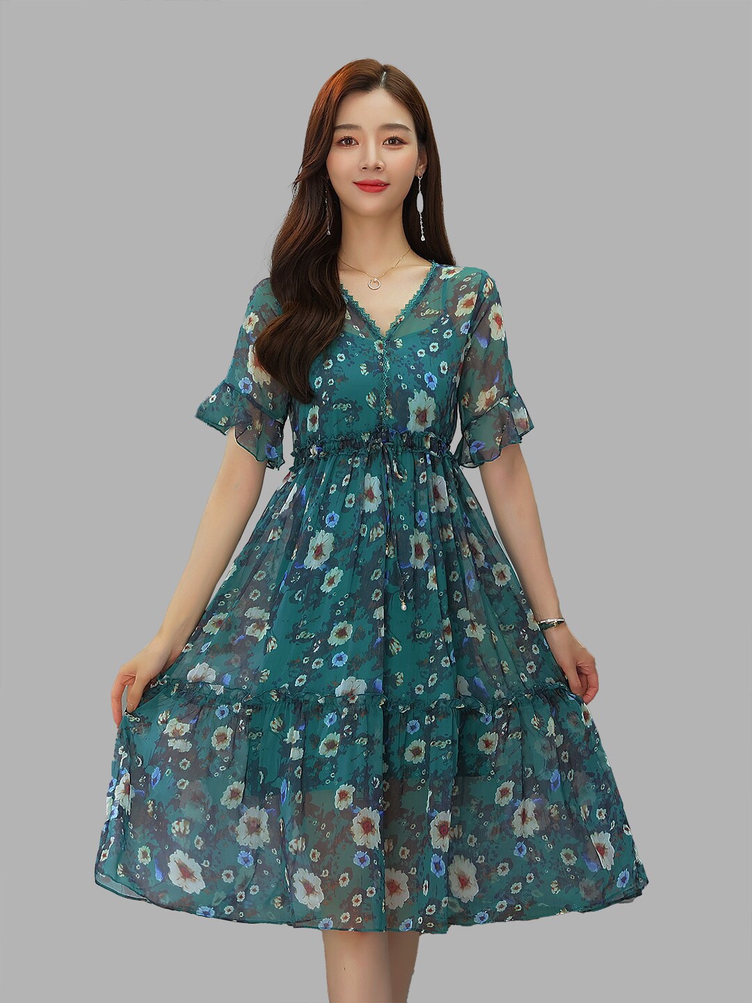 

JC Collection Green Floral Midi Dress