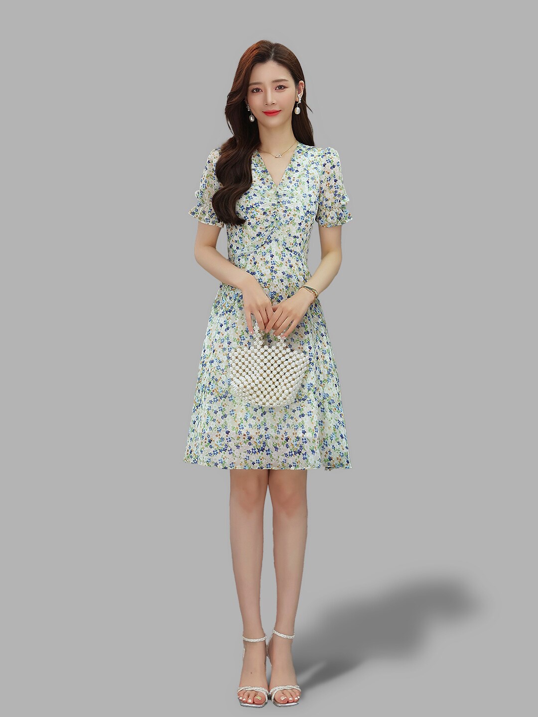 

JC Collection Off-white Floral A-Line Dress