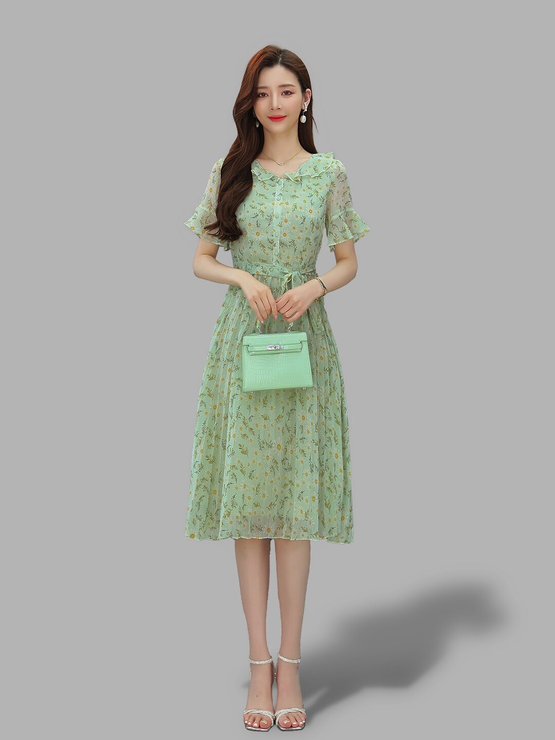 

JC Collection Green Floral A-Line Midi Dress