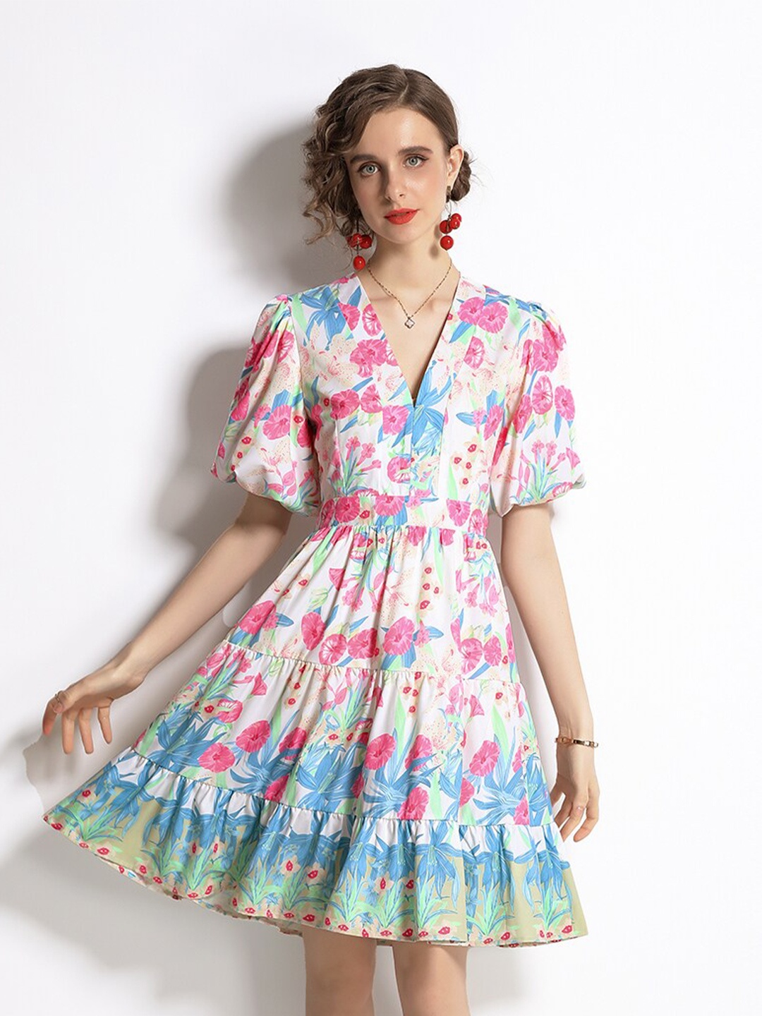 

JC Collection Women Blue & Pink Floral Fit & Flare Dress