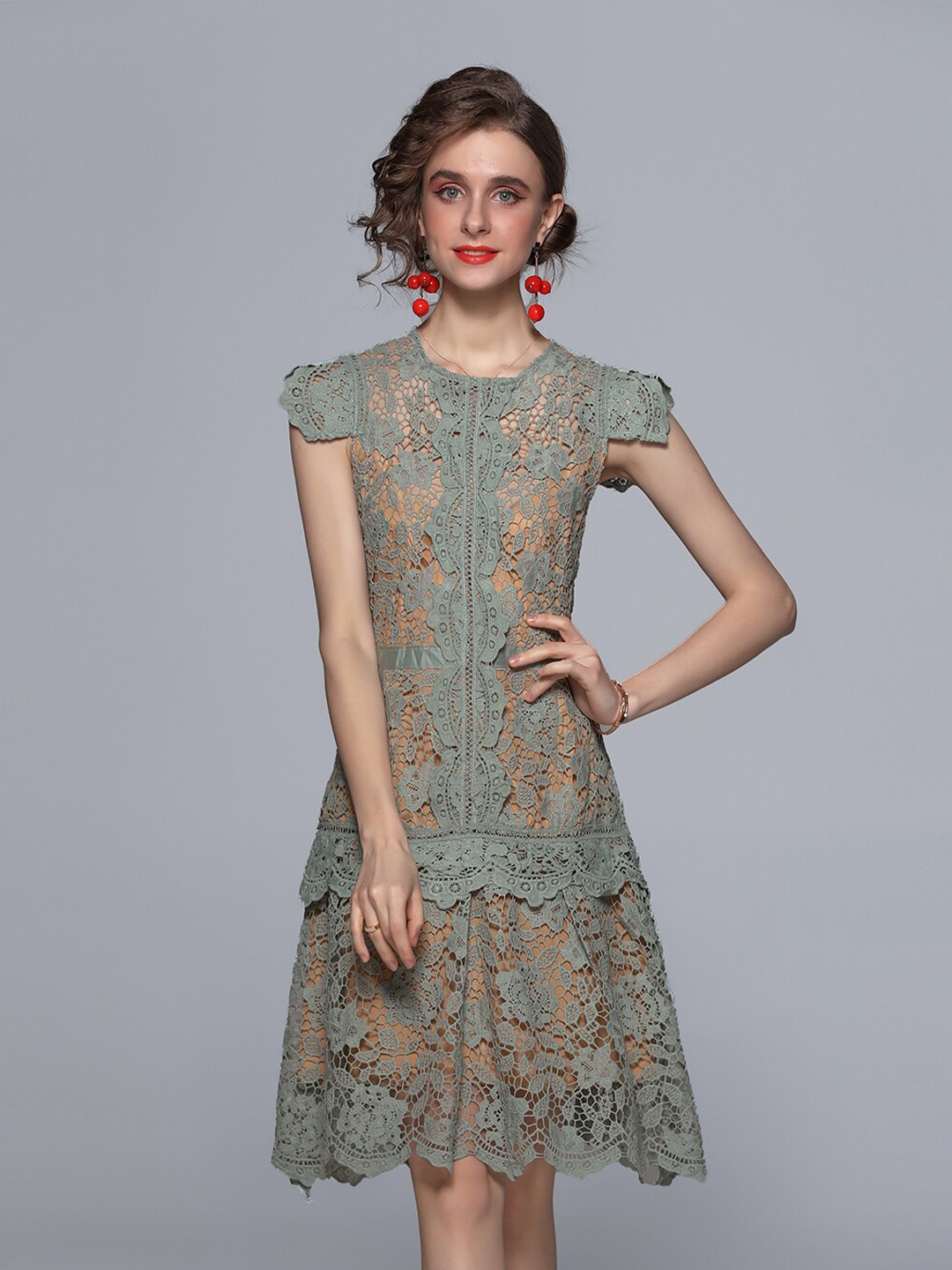 

JC Collection Women Green Cut Work A-Line Dress