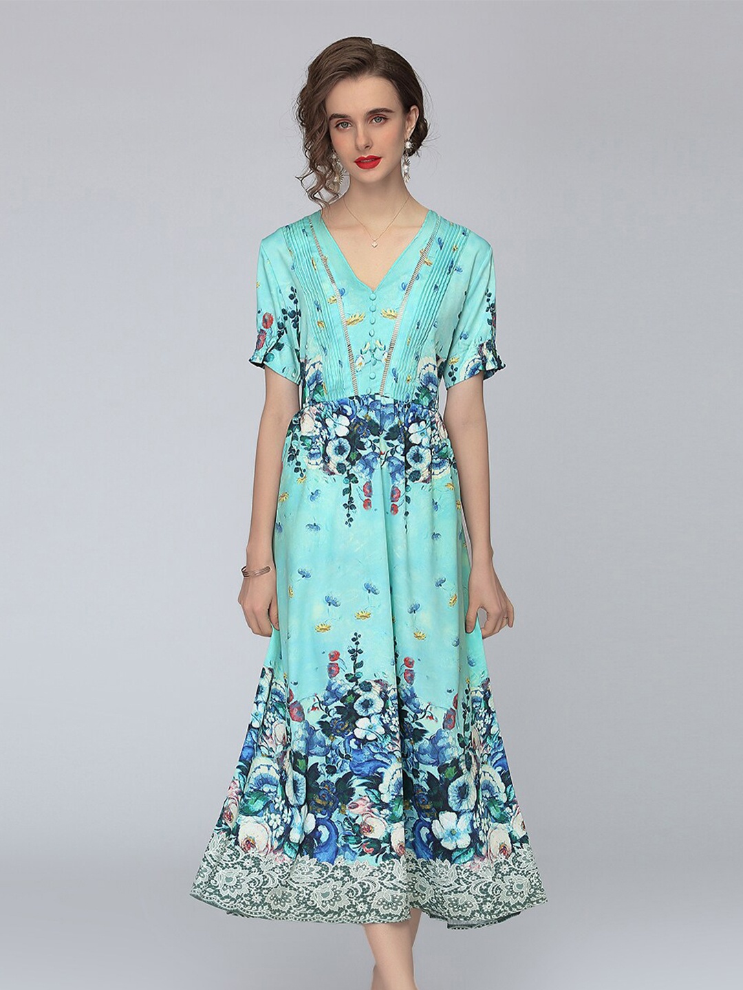 

JC Collection Blue Floral A-Line Midi Dress