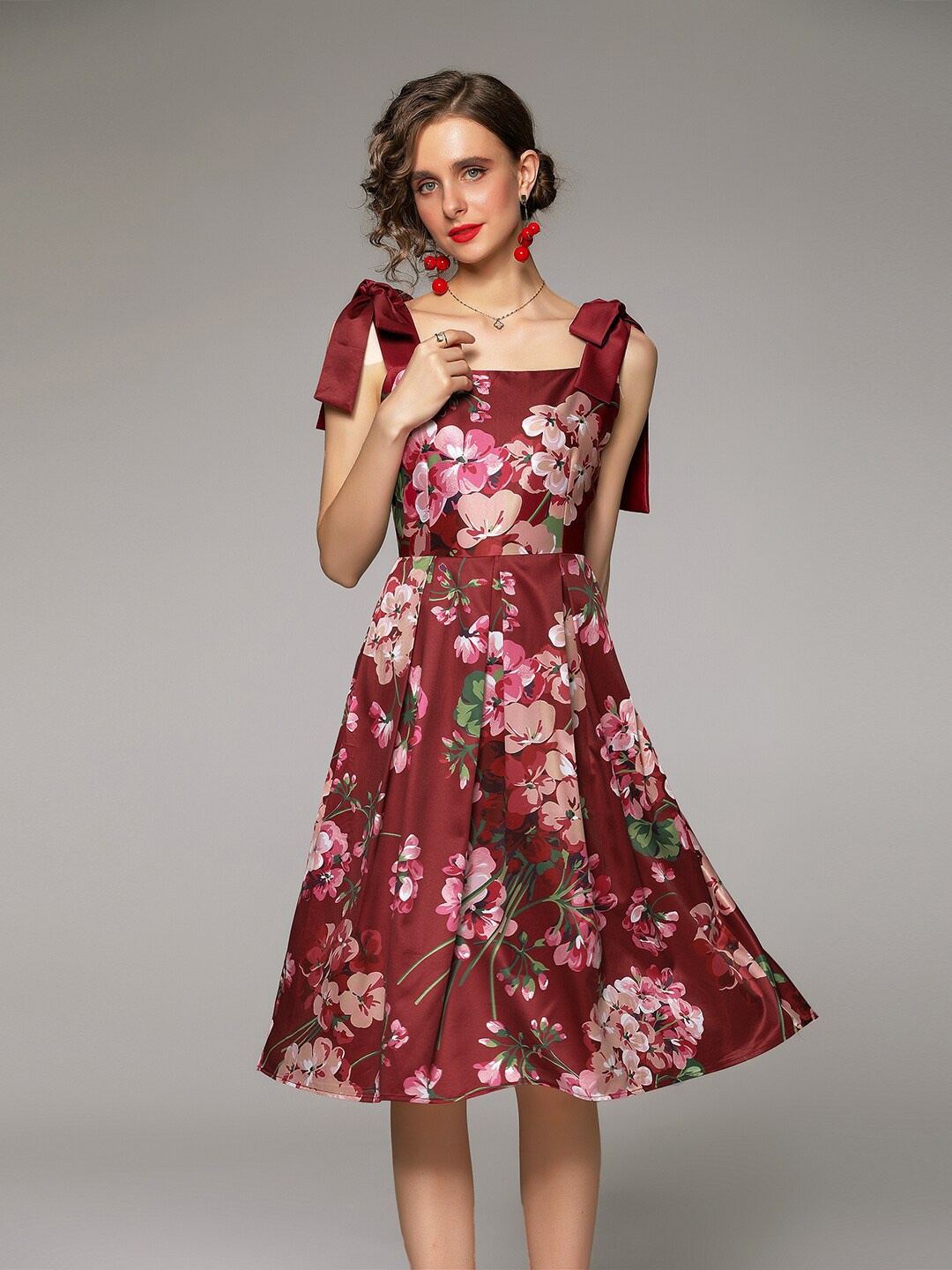

JC Collection Wine Floral Print Fit & Flare Dress, Magenta