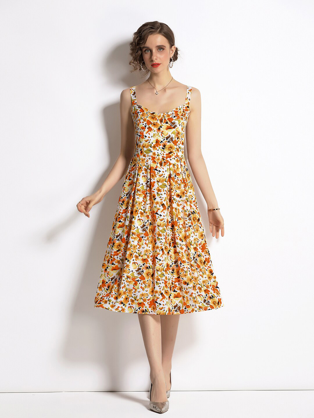 

JC Collection Women Yellow Floral Print Pleated Dress