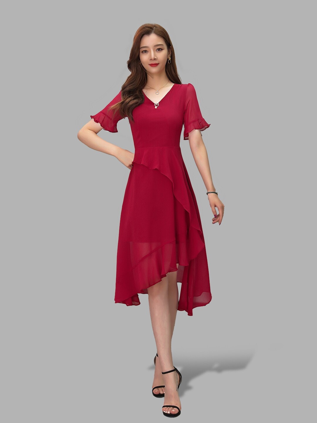 

JC Collection Women Red Layered Midi Dress