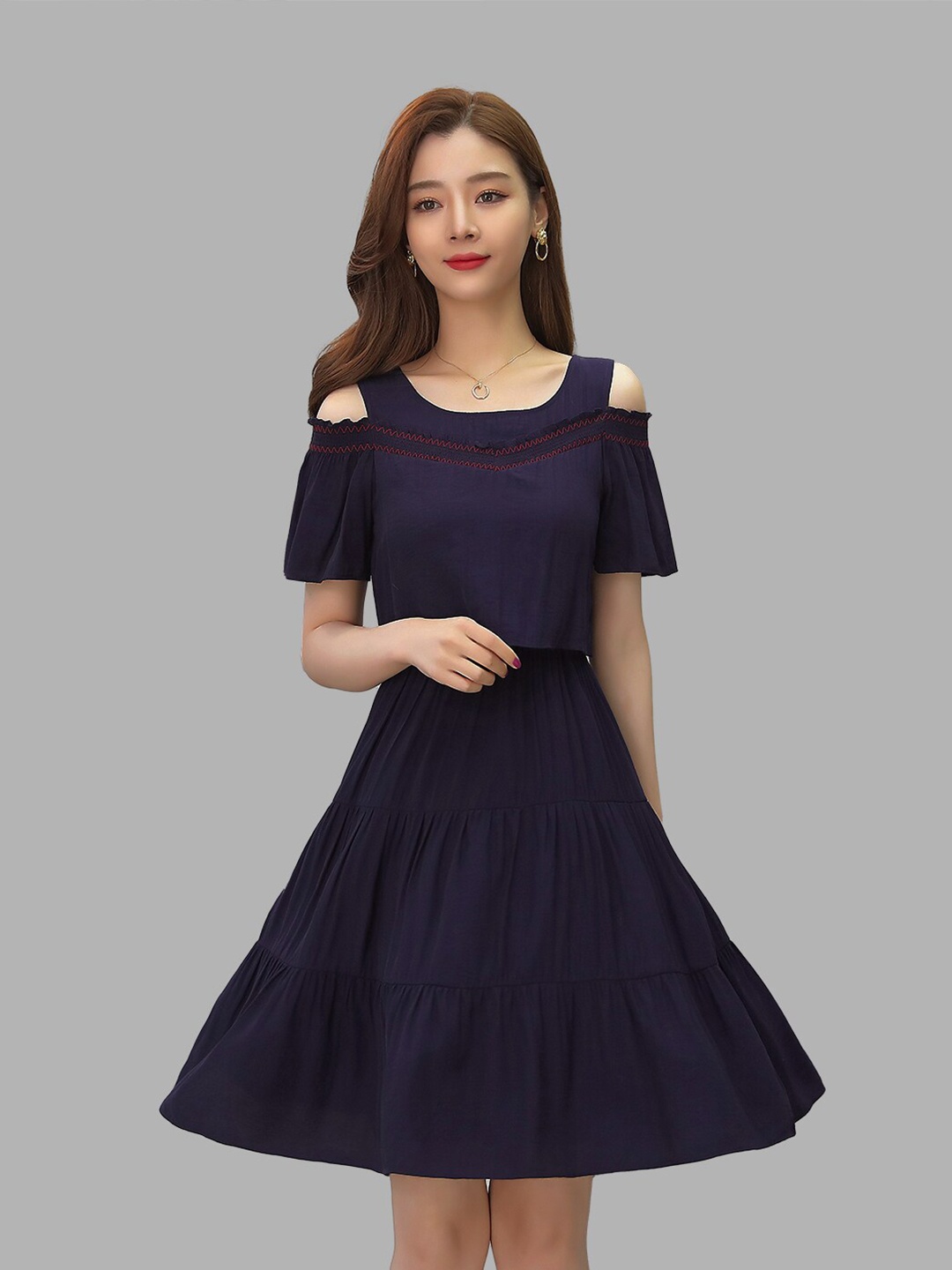 

JC Collection Women Blue Cold-Shoulders A-Line Dress