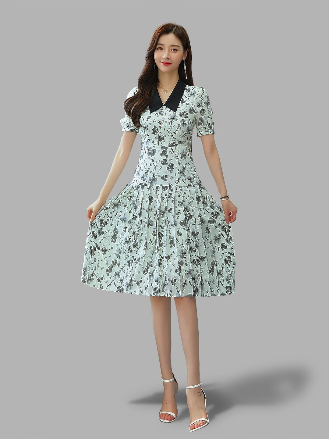 

JC Collection Women White Floral A-Line Pleated Dress