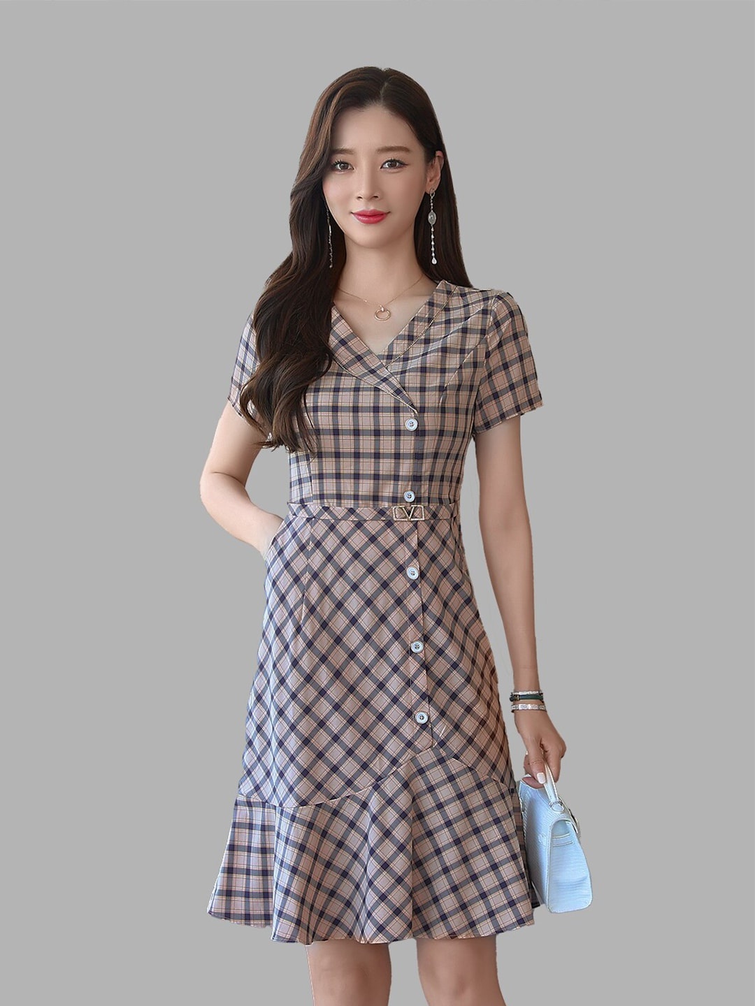 

JC Collection Coffee Brown Checked Dress