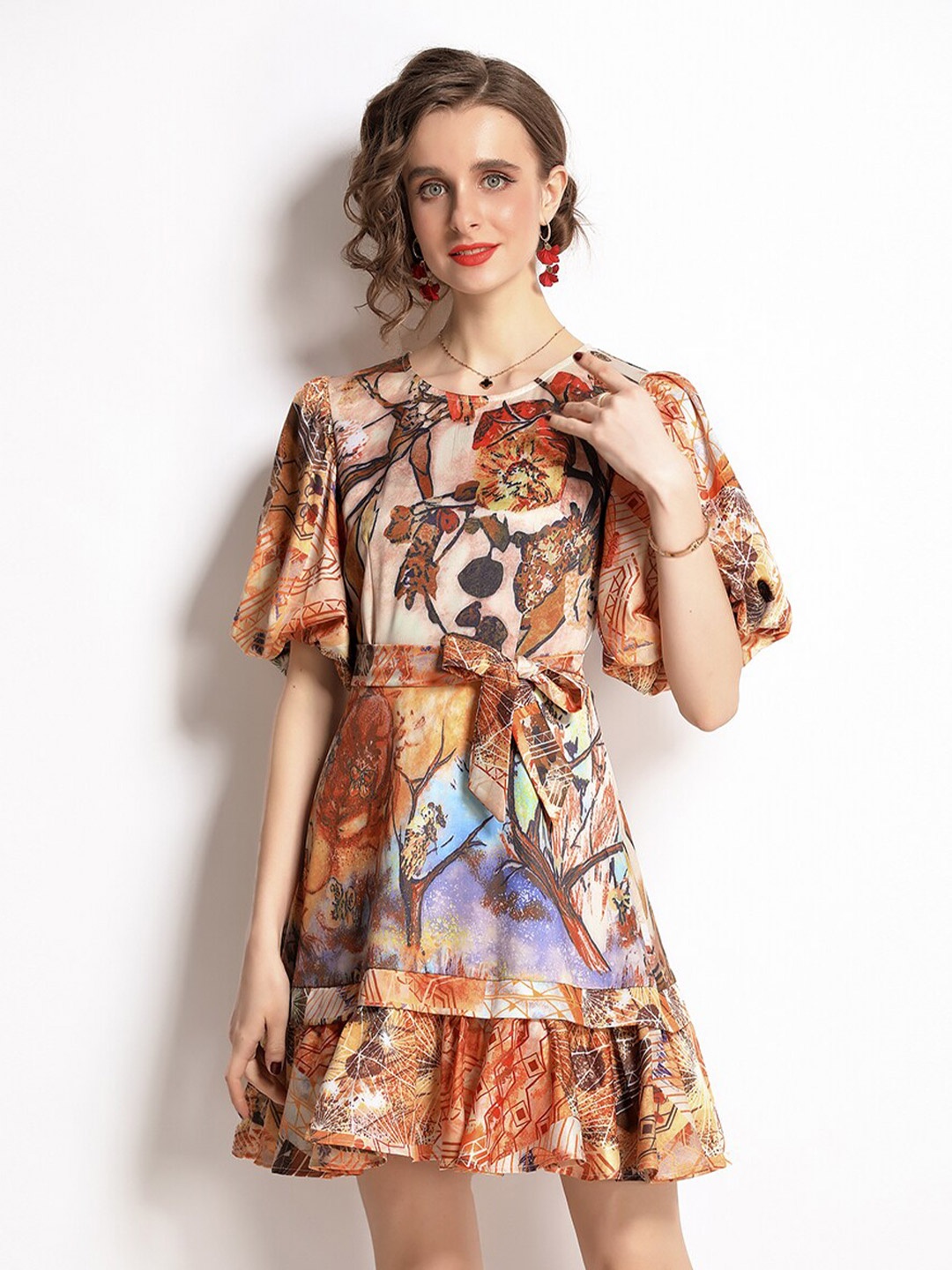 

JC Collection Abstract Print Khaki Khaki Dress