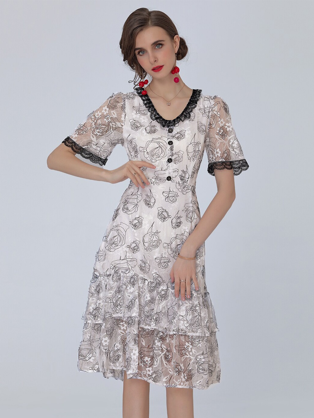 

JC Collection White Floral A-Line Midi Dress