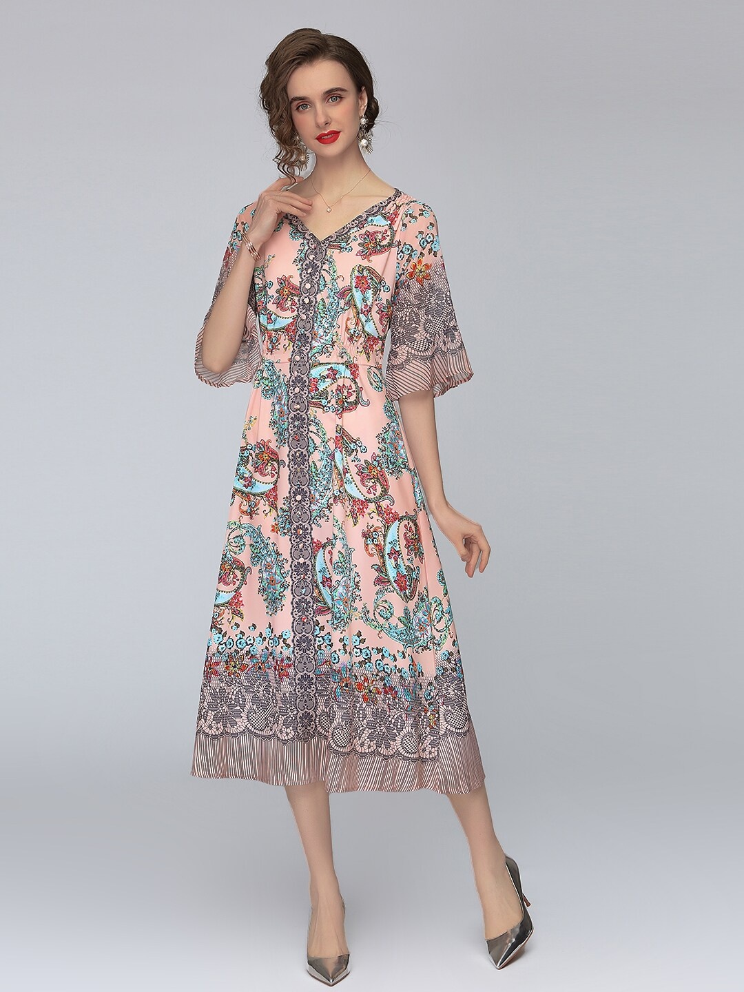 

JC Collection Pink Floral A-Line Midi Dress