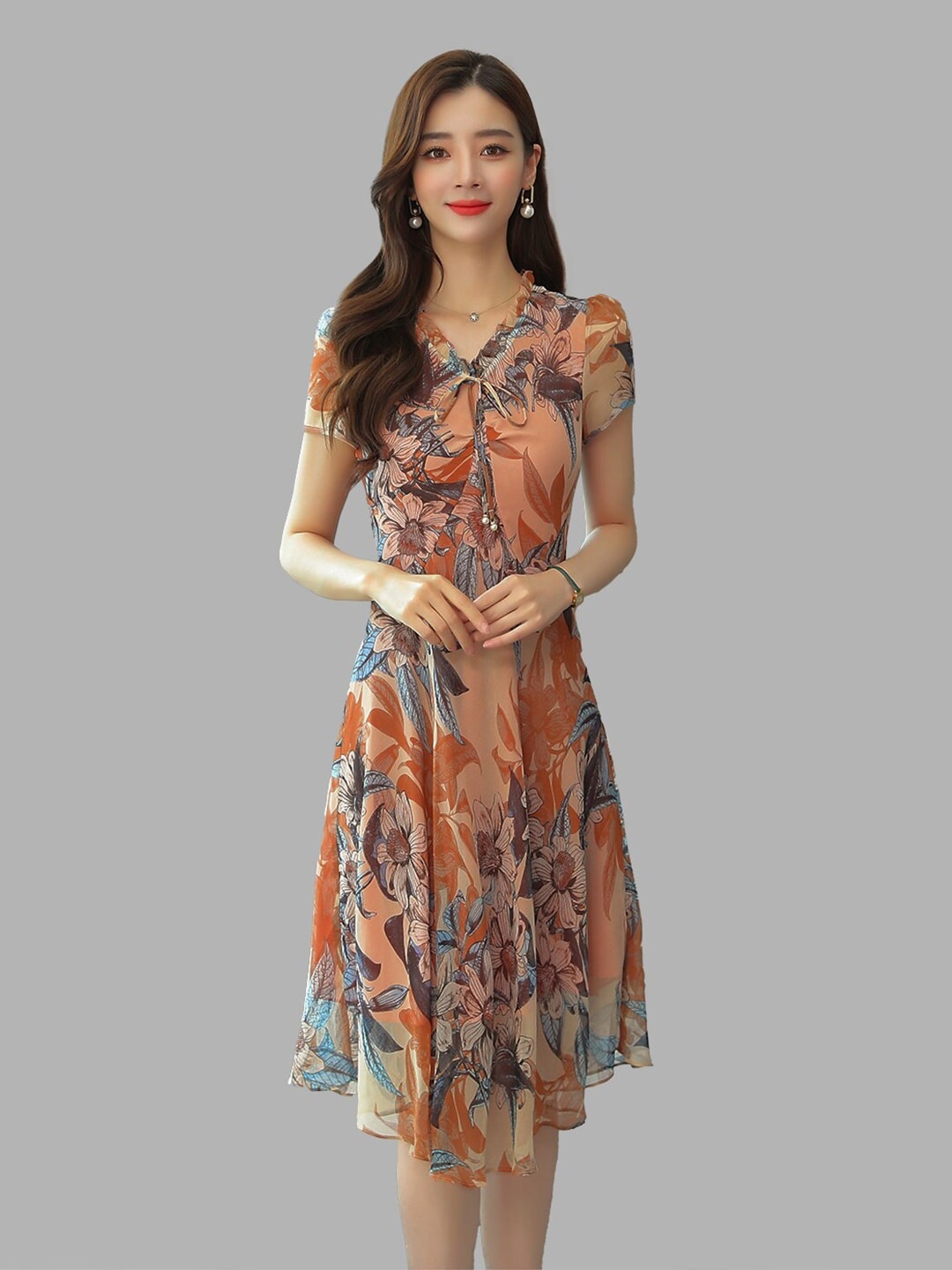 

JC Collection Orange Floral Midi Dress
