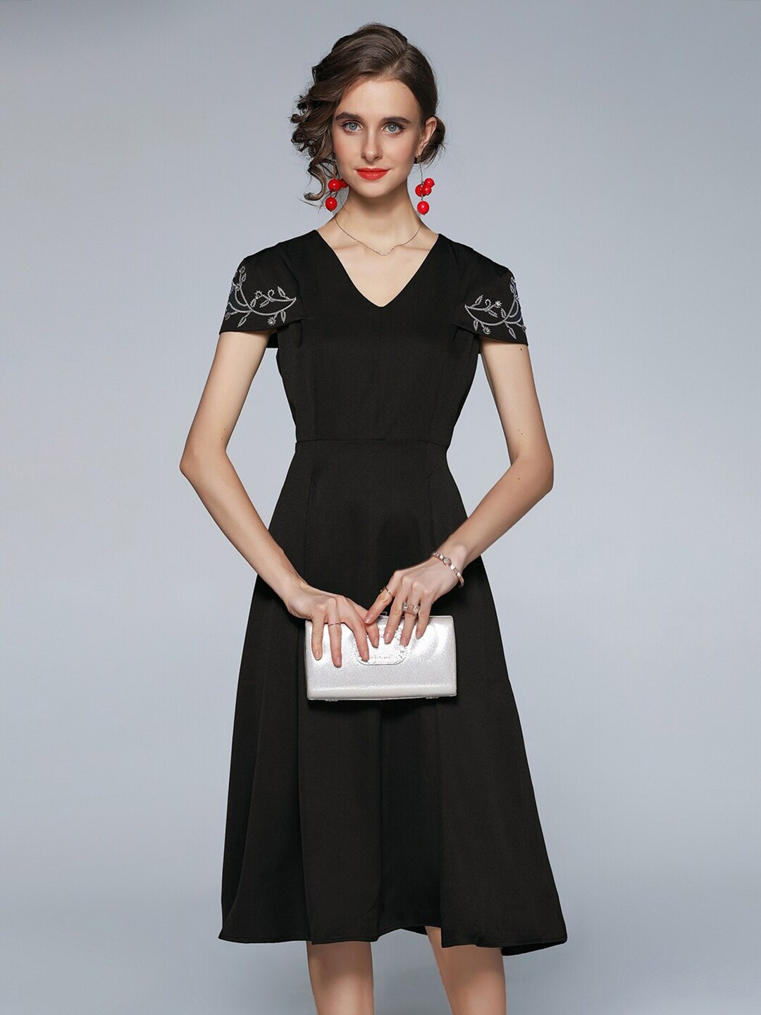 

JC Collection Women Black Midi Dress