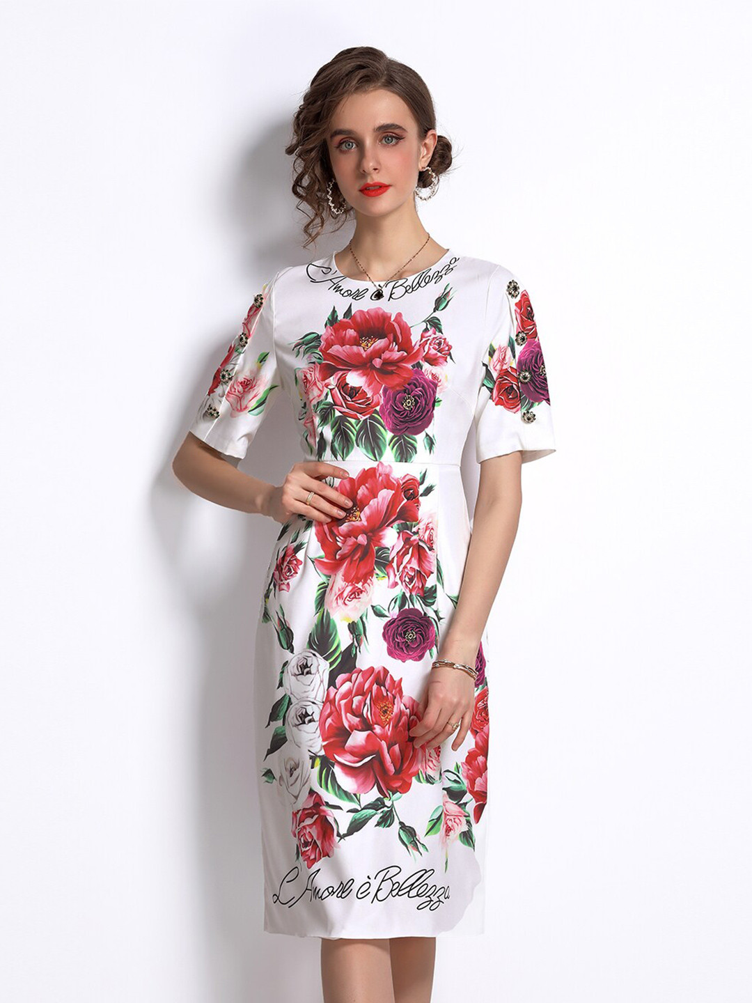

JC Collection White Floral A-Line Dress