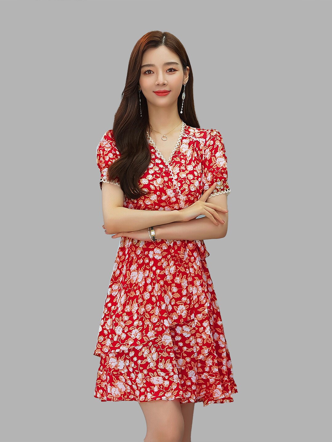 

JC Collection Women Red Floral Dress