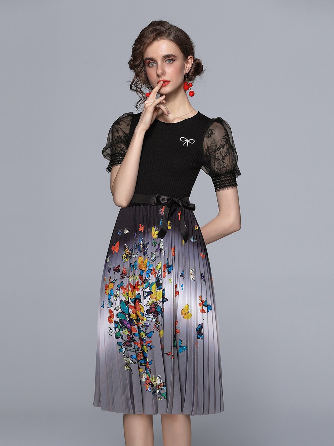 

JC Collection Women black and grey Floral Dress