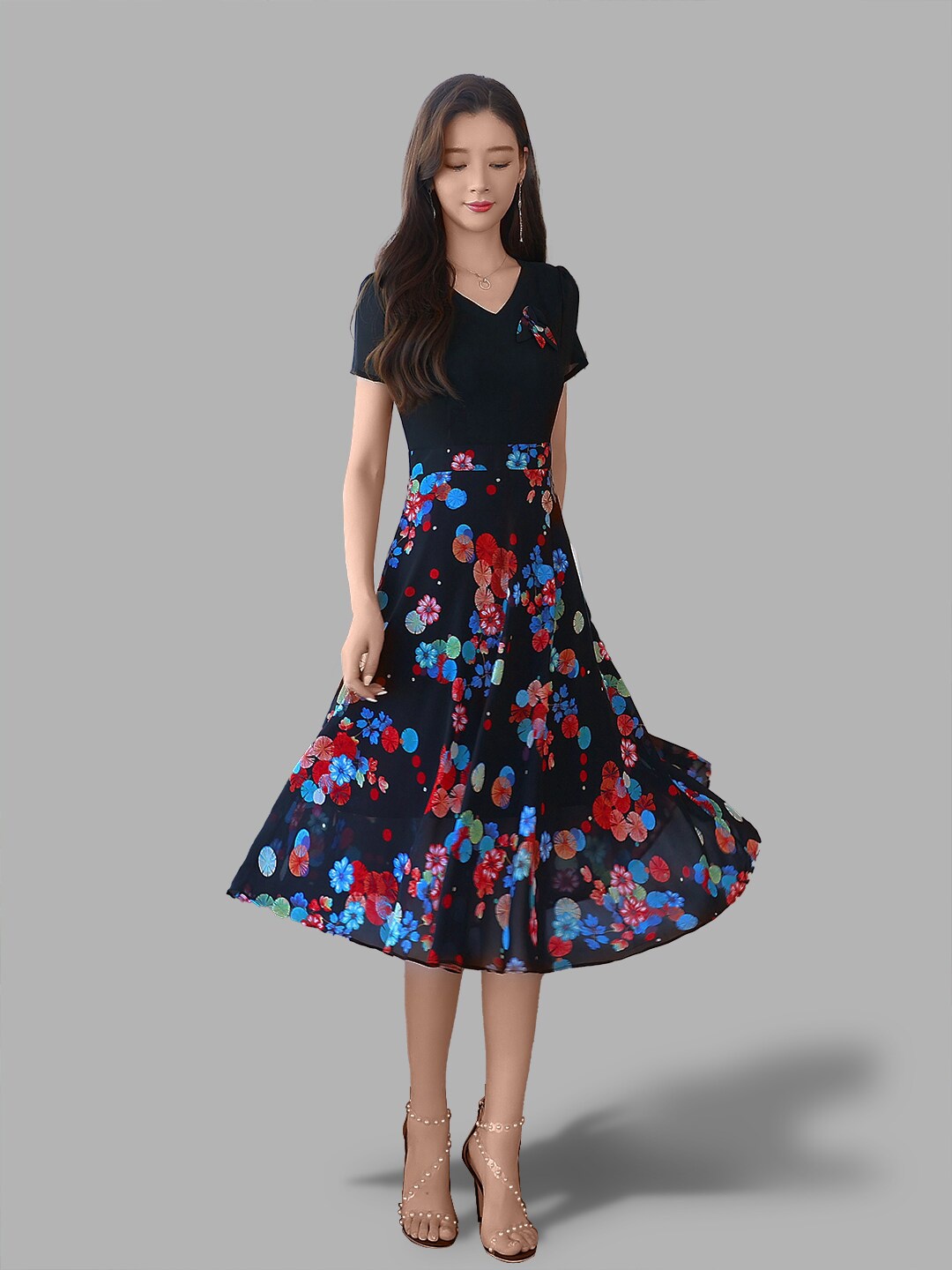 

JC Collection Women Navy Blue & Red Floral Dress