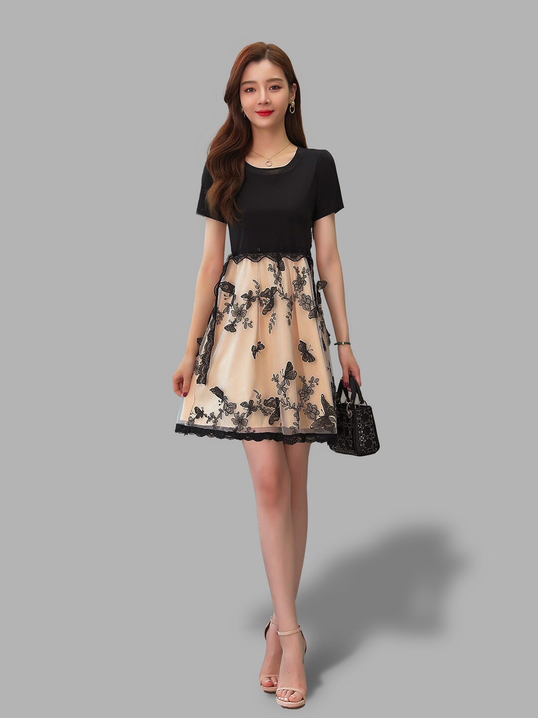 

JC Collection Champagne women Floral A-Line Dress