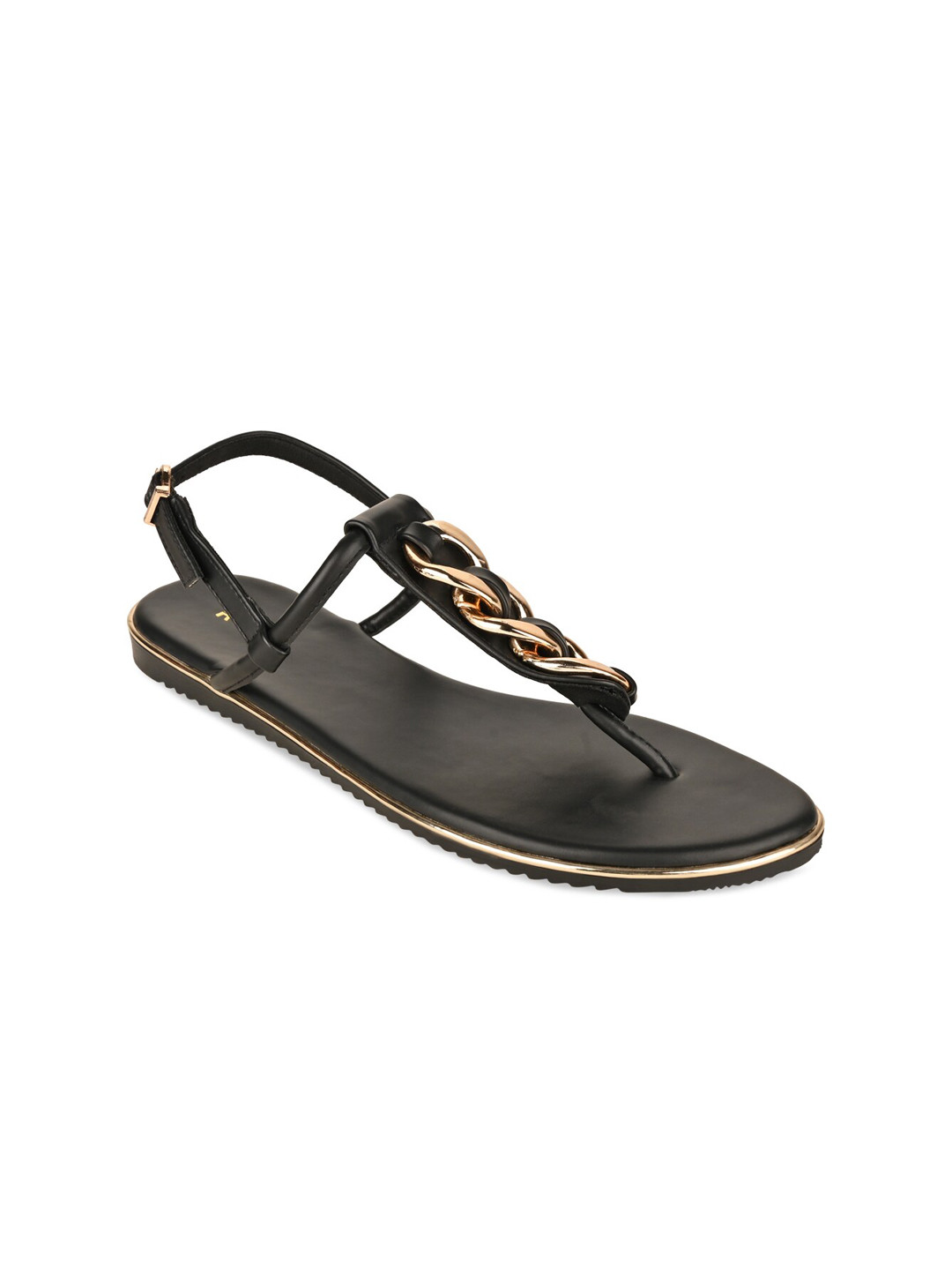

Rocia Women Black Chain Embellished T-Strap Flats