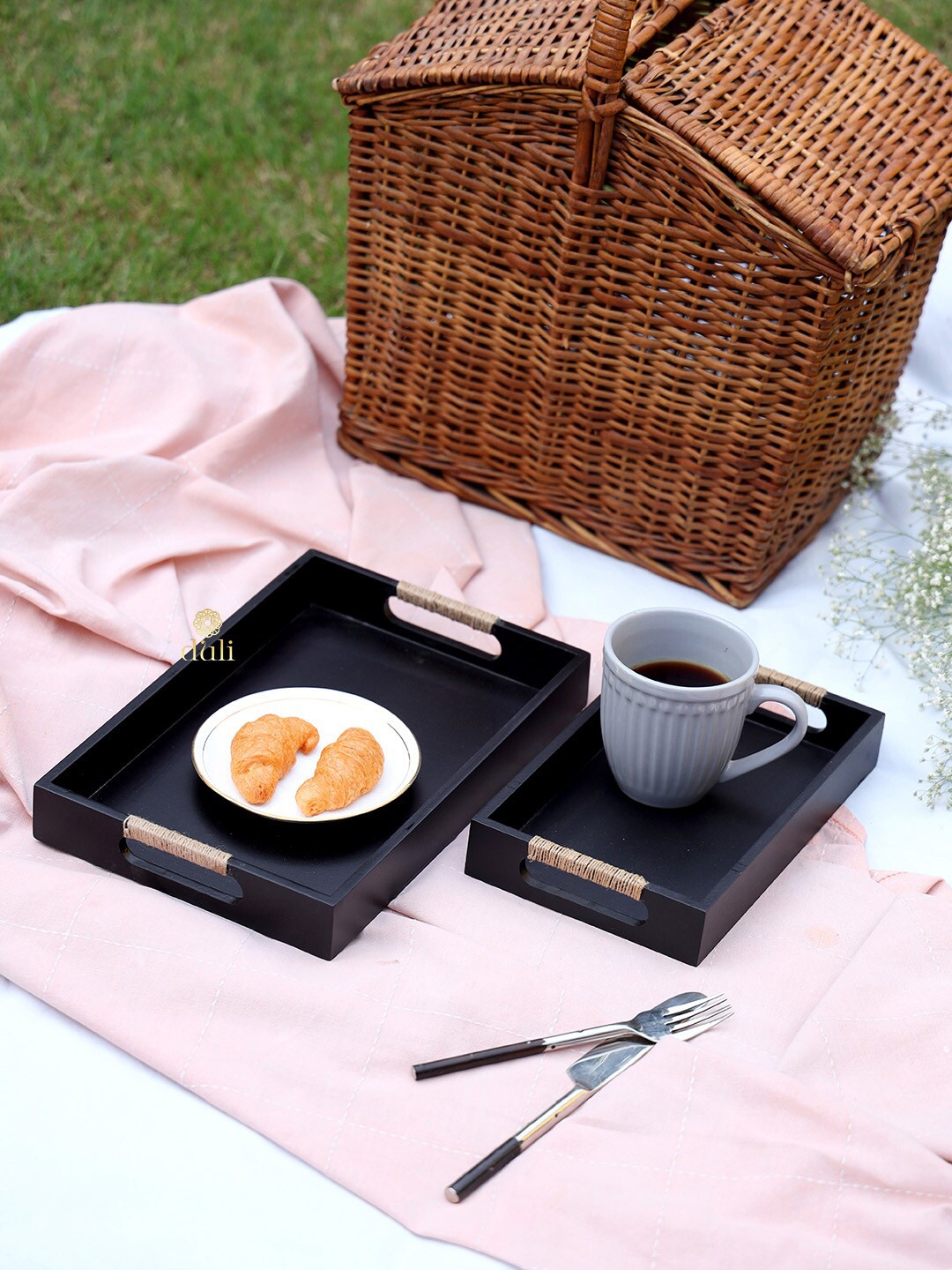 

DULI Set Of 2 Black Solid Rectangular Multipurpose Serving Trays